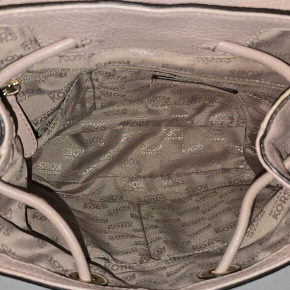 Michael Kors Susie Blush Pink Pebble Grain Leather Drawstring Flap Backpack - Picture 9 of 15
